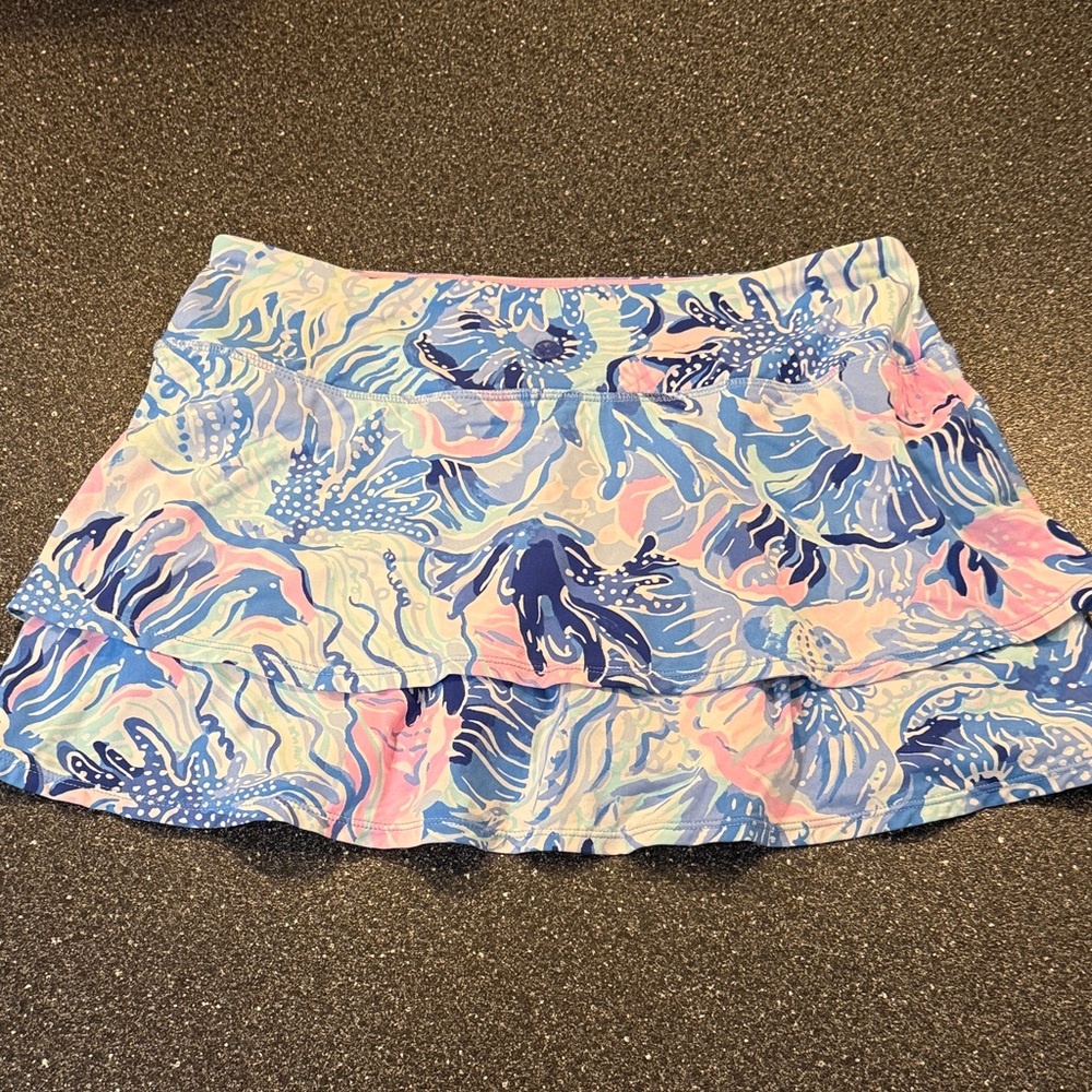 Lilly Pulitzer Pastel Blue Pink Navy Floral Ruffle Skort - size medium spring - Picture 3 of 7